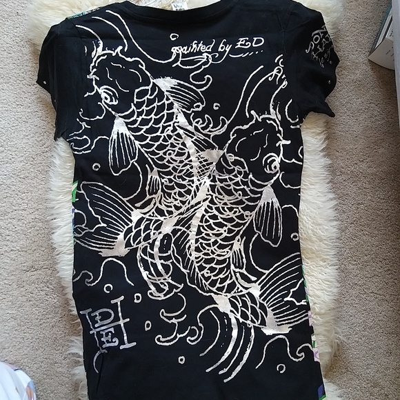 NEW Ed. Hardy Koi Fish Kids T Shirt - Size XL BLK, SILVER, MULTI - Picture 2 of 11